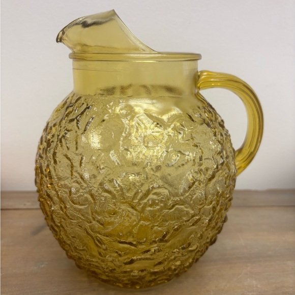 Vintage Anchor Hocking Lido Milano Crinkle Amber Honey Amber Ball Glass Pitcher - Picture 3 of 6